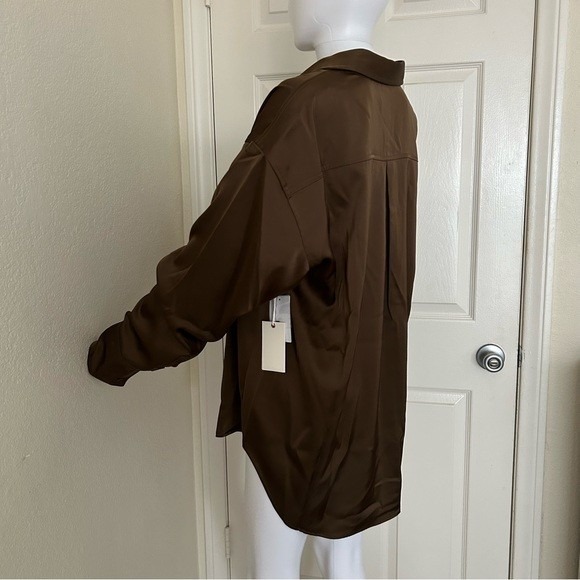 Good American Satin Button up Good Shirt Light Mocha size 3/4  Large - XL - Picture 4 of 8